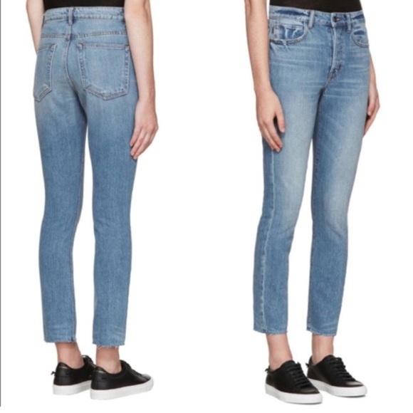 Helmut Lang High Rise Crop Slim Blue Denim Jeans with Frayed Hem - Picture 7 of 7